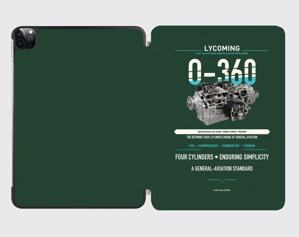 O-360 design on dark green ipad tablet case
