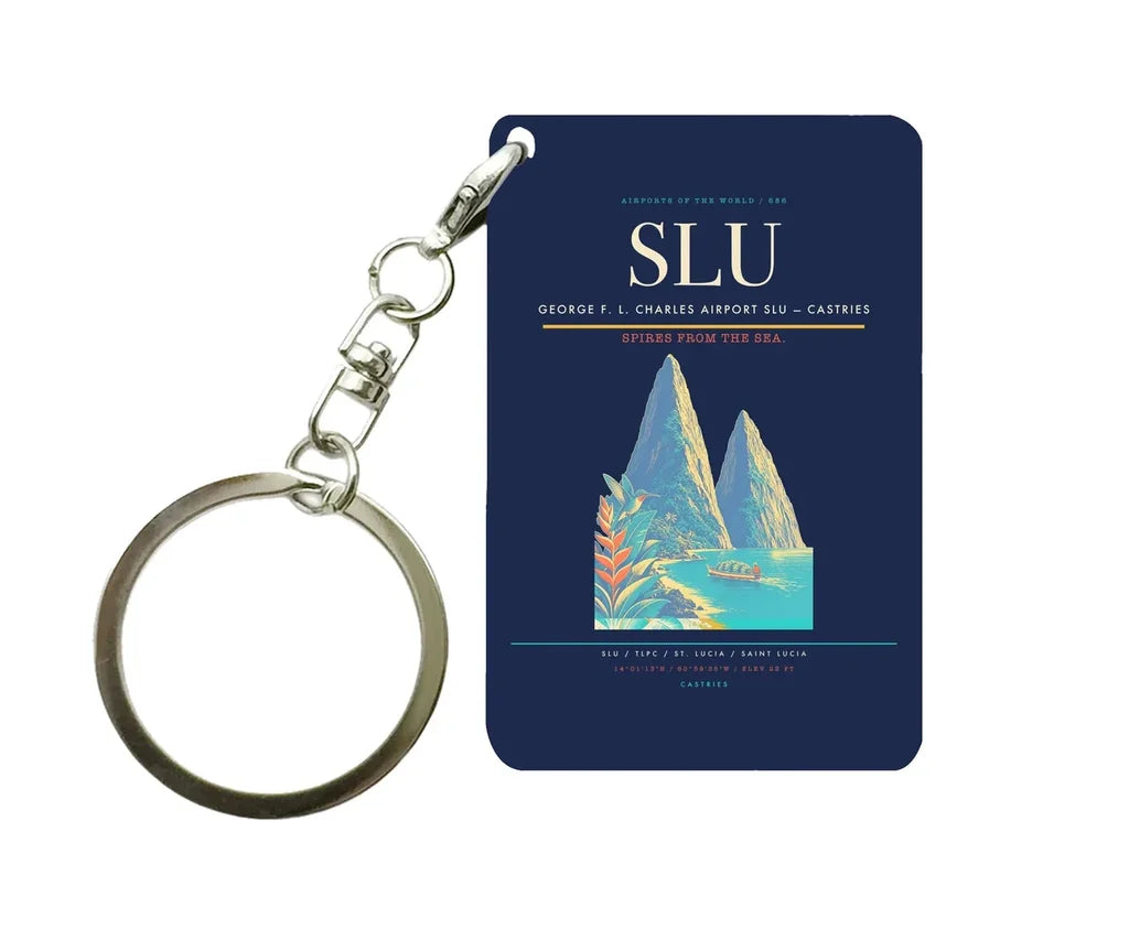 George F. L. Charles Airport (SLU) design on navy blue key chain