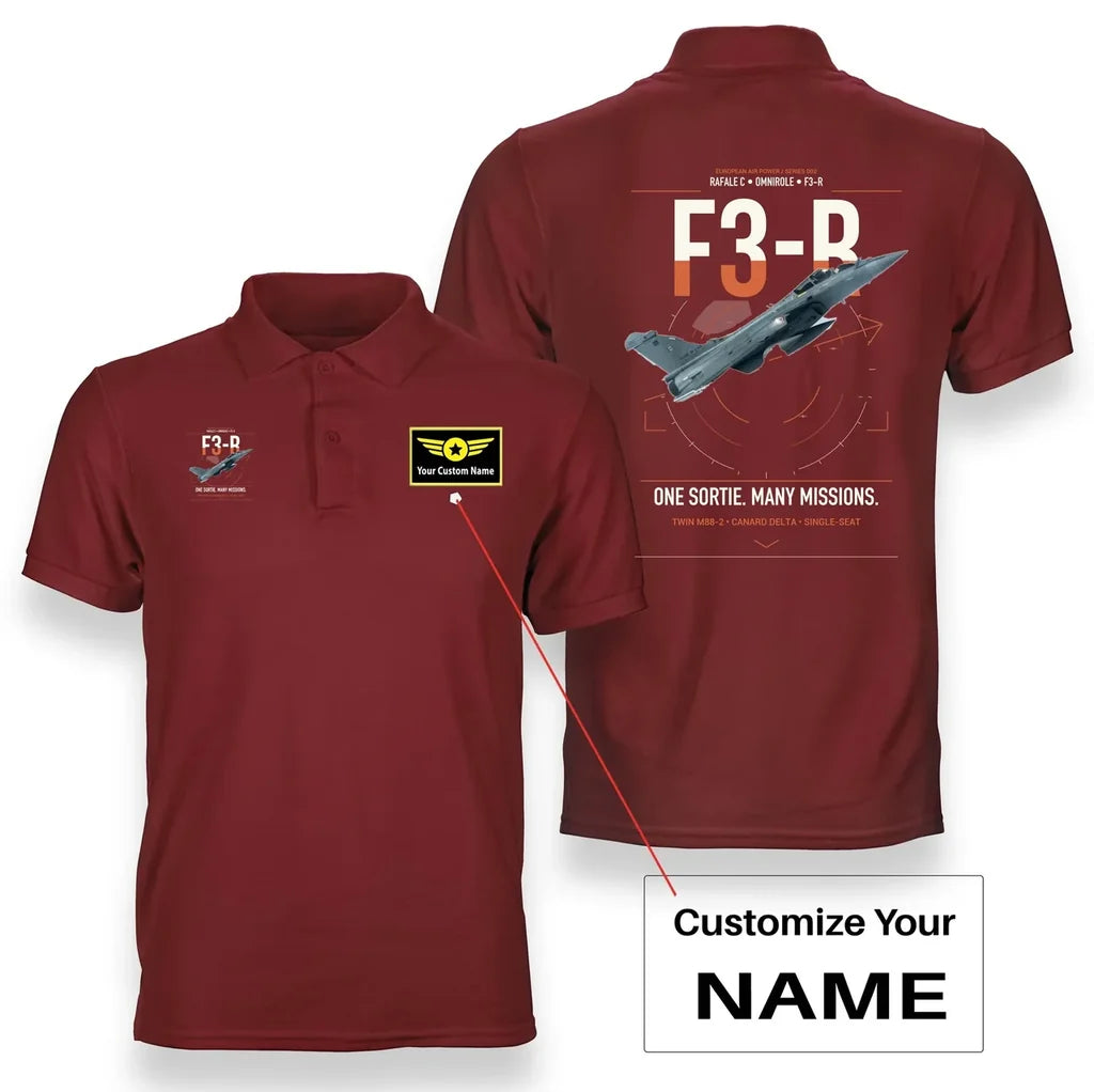 Dassault Rafale C — F3-R standard design on red+name double-side polo t-shirt, double-side print