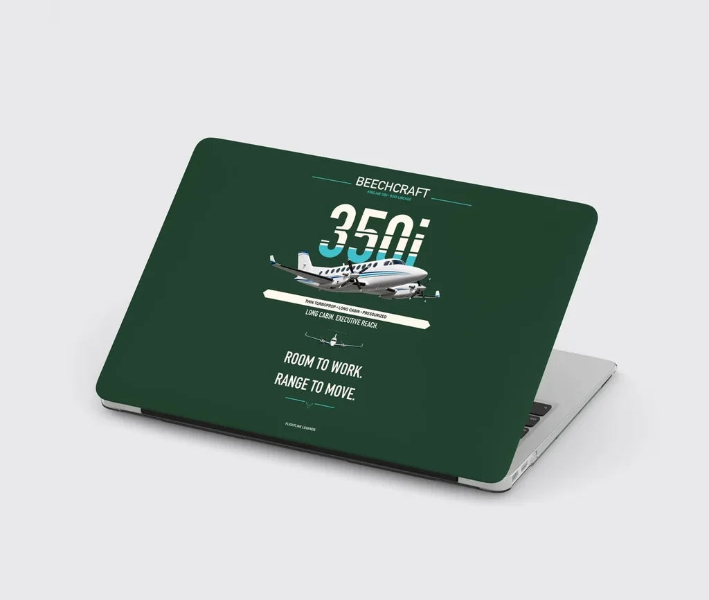 Beechcraft King Air 350i design on dark green MacBook case