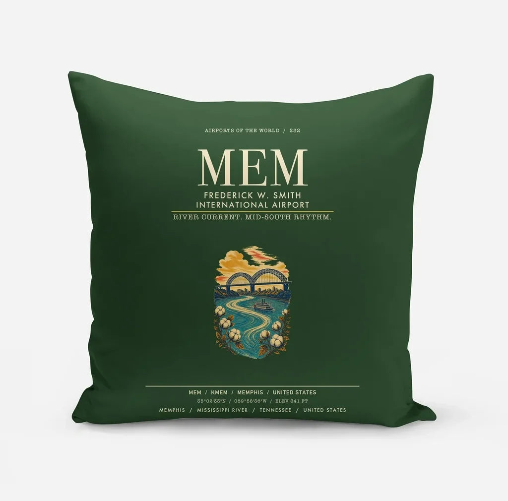 Frederick W. Smith International Airport Memphis (MEM) design on dark green pillow