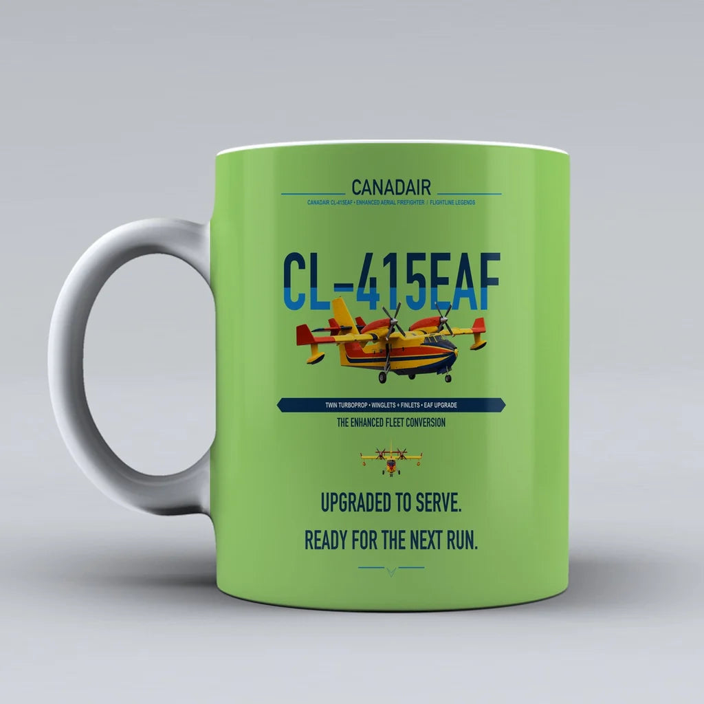 Canadair CL-415EAF design on light green ceramic mug, double-side print
