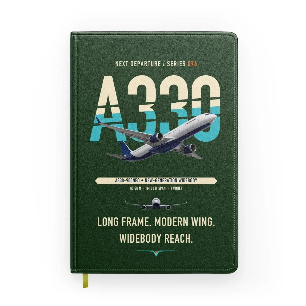 Airbus A330-900neo design on dark green notebook