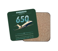 Thumbnail for Bombardier Challenger 650 design on dark green 1 piece coaster