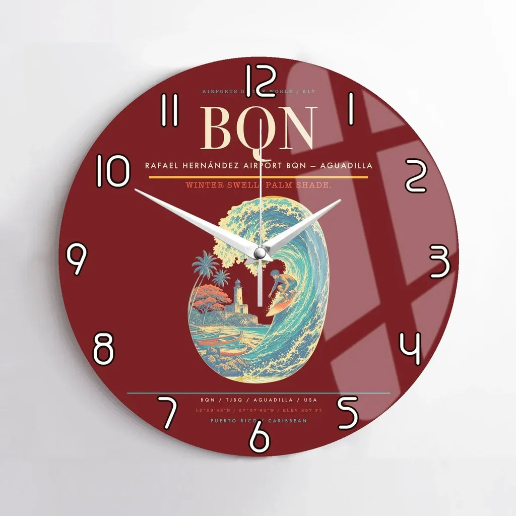 Rafael Hernández Airport (BQN) design on dark red no frame wall clock