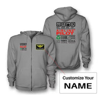 Thumbnail for Airline Pilot Label Zipped Hoodie - Gray + Name (Customizable)