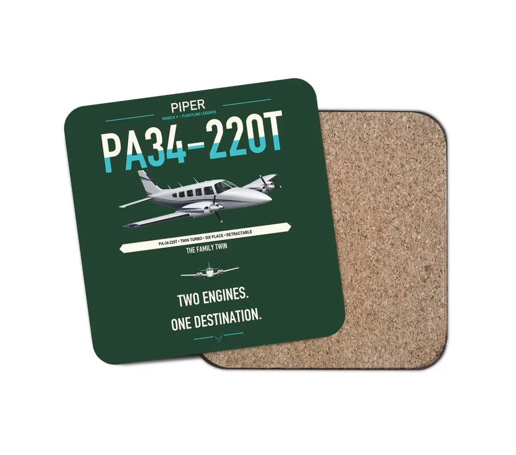 Piper PA-34-220T Seneca V design on dark green 1 piece coaster