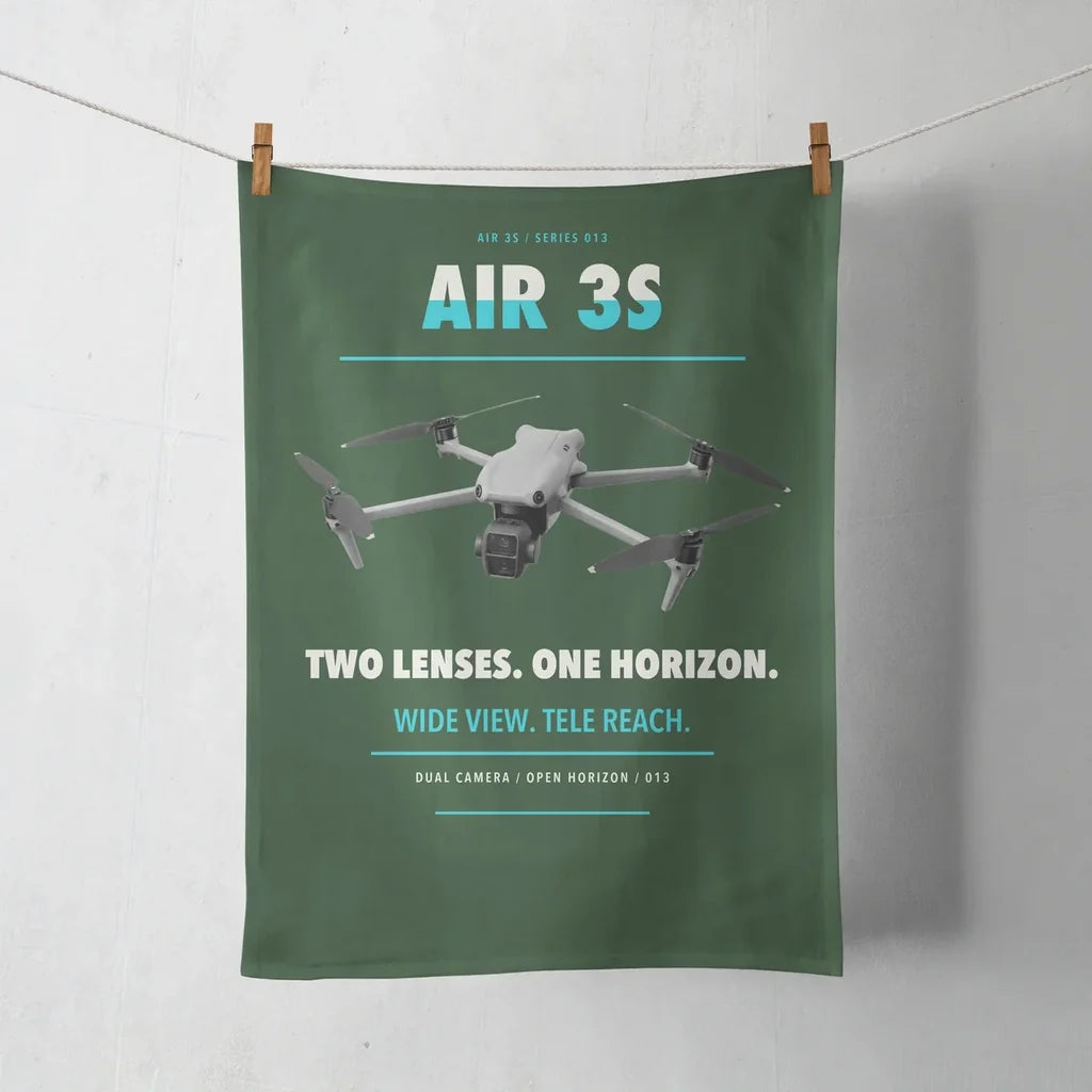 DJI Air 3S design on dark green towel