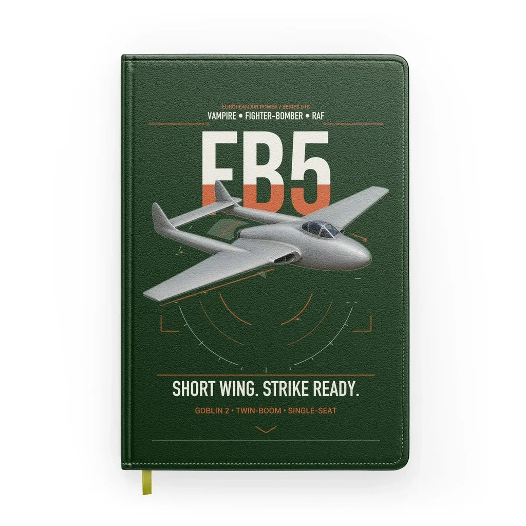de Havilland Vampire FB5 design on dark green notebook