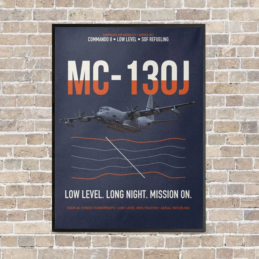 MC-130J COMMANDO II vertical canvas print - framed - navy blue background