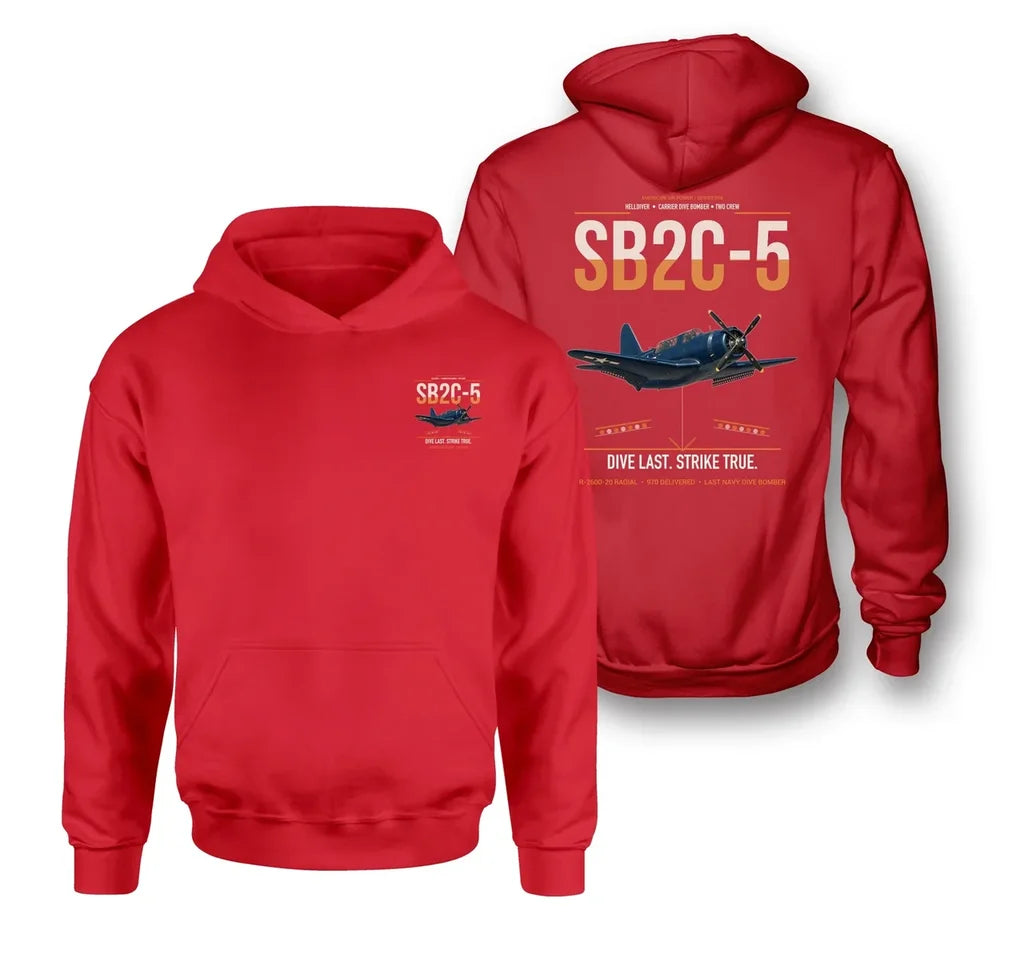 SB2C-5 Helldiver design on red double-side hoodie, double-side print