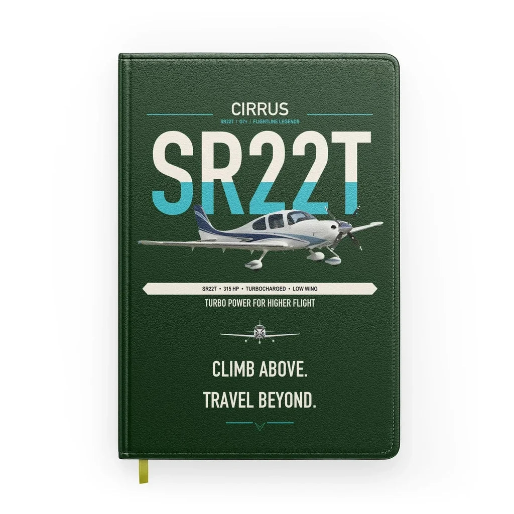 Cirrus SR22T design on dark green notebook