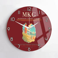 Thumbnail for Muskegon County Airport (MKG) design on dark red no frame wall clock