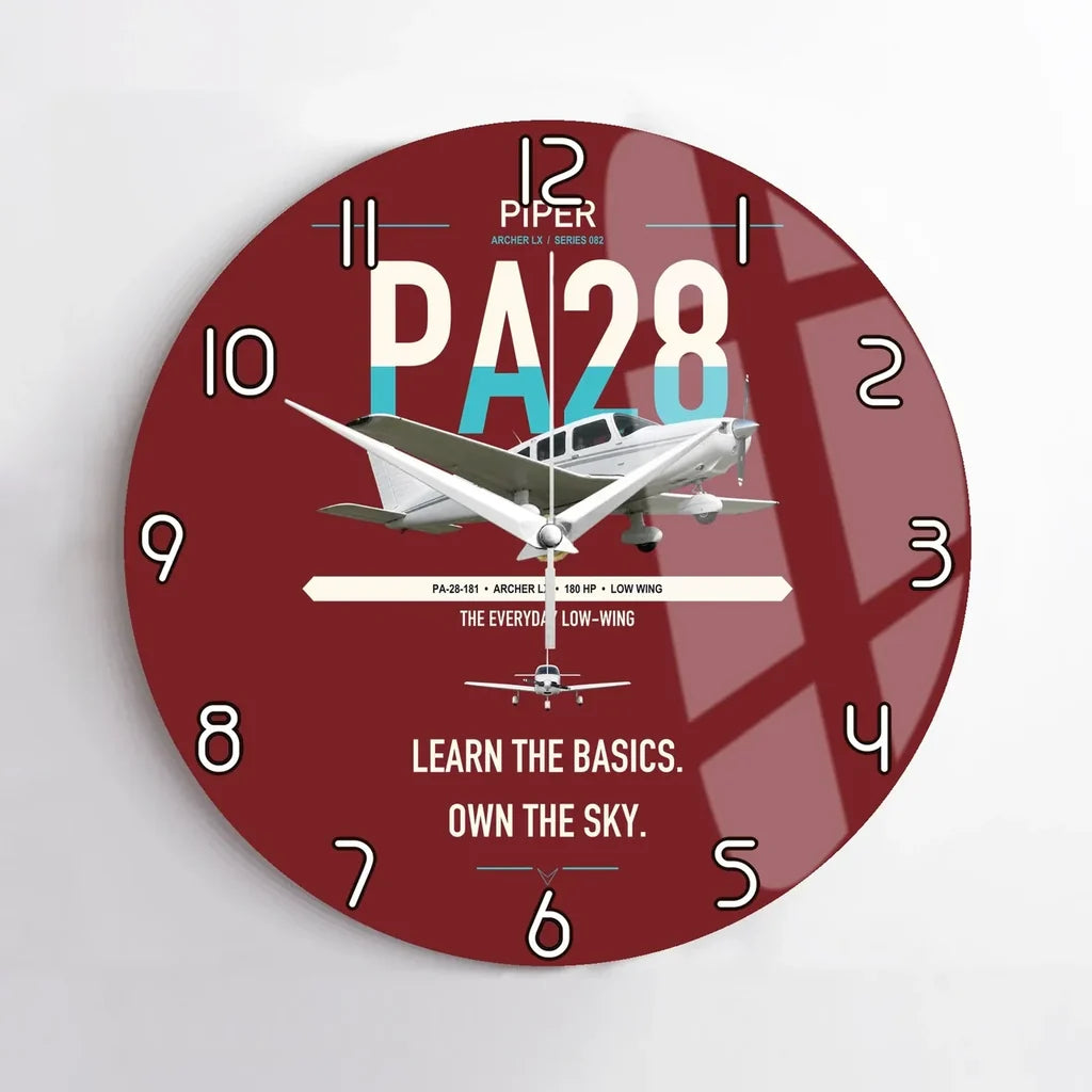 Piper PA-28-181 Archer LX design on dark red no frame wall clock