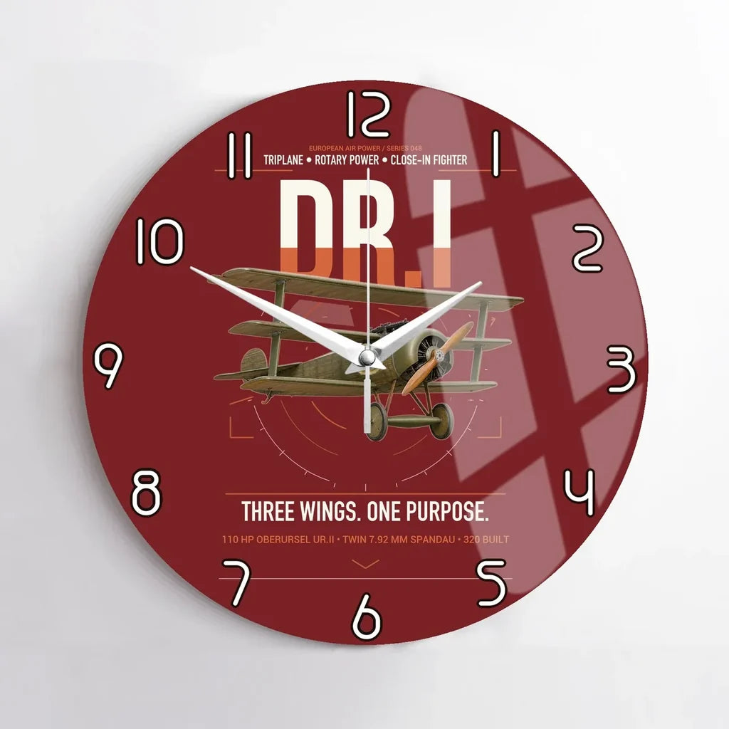 Fokker Dr.I design on dark red no frame wall clock