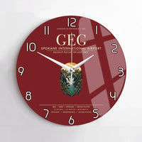 Thumbnail for Spokane International Airport (GEG) design on dark red no frame wall clock