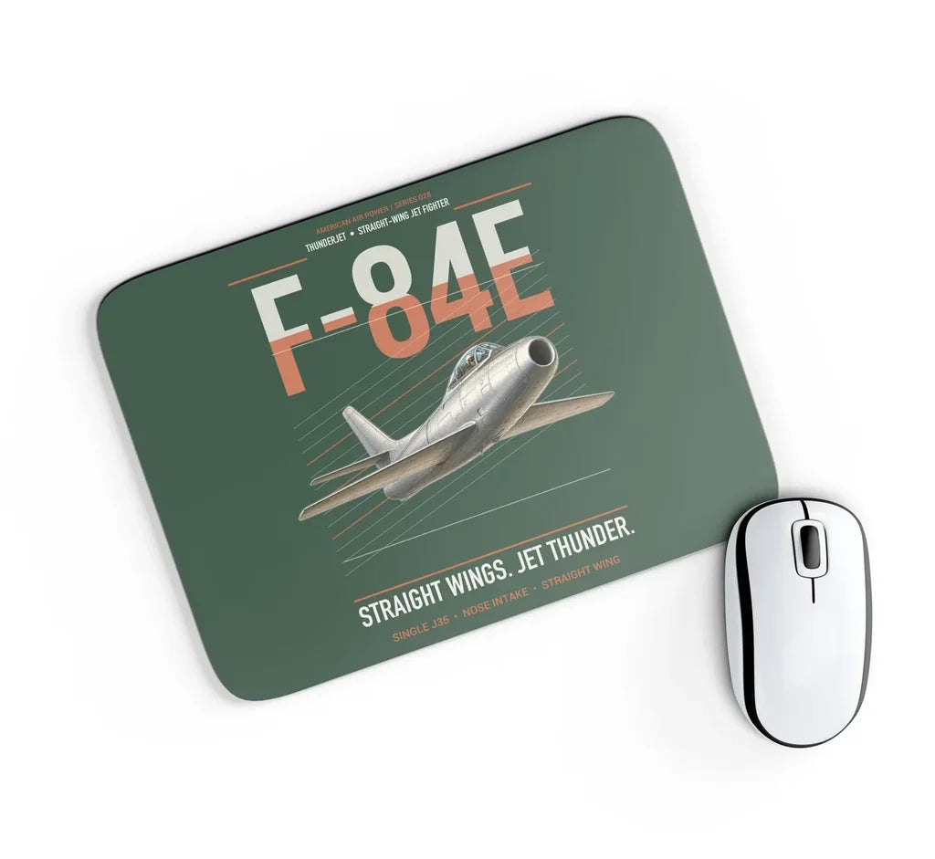 F-84E Thunderjet design on dark green rectangle mouse pad
