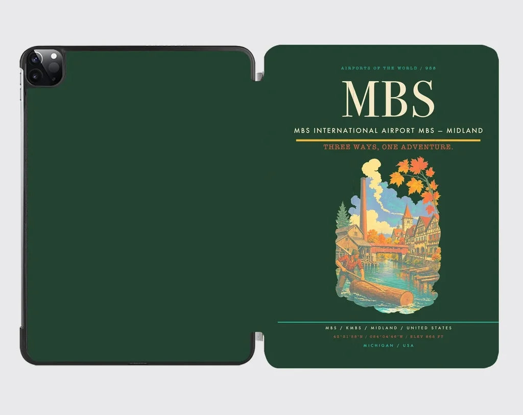 MBS International Airport (MBS) design on dark green ipad tablet case