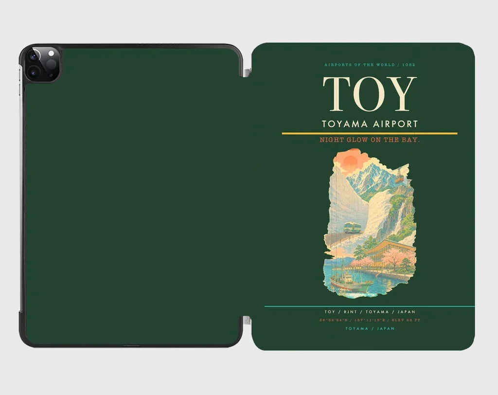 Toyama Airport (TOY) design on dark green ipad tablet case