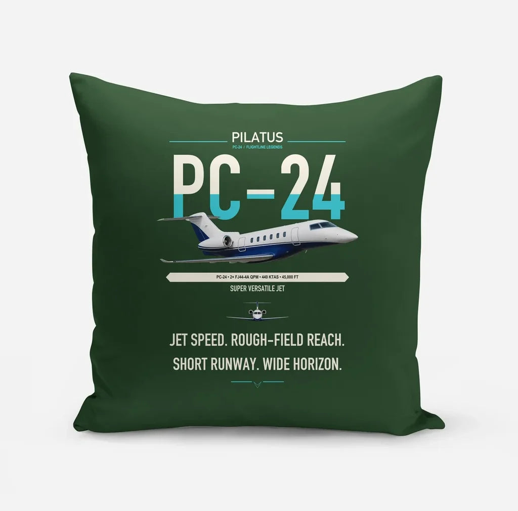 Pilatus PC-24 design on dark green pillow