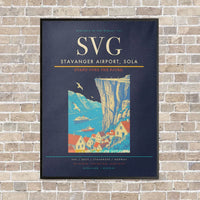 Thumbnail for Stavanger Airport, Sola SVG vertical canvas print - framed - navy blue background
