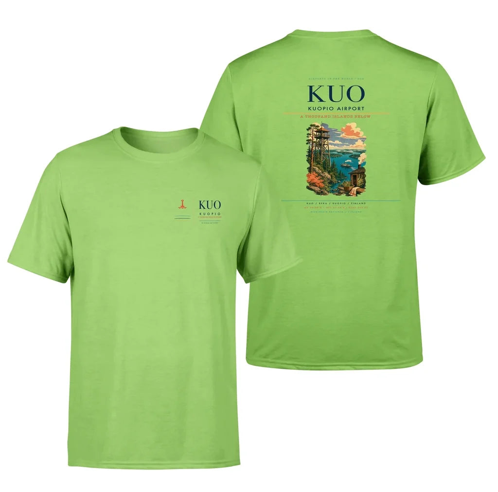 Kuopio Airport (KUO) design printed on light green double-side t-shirt