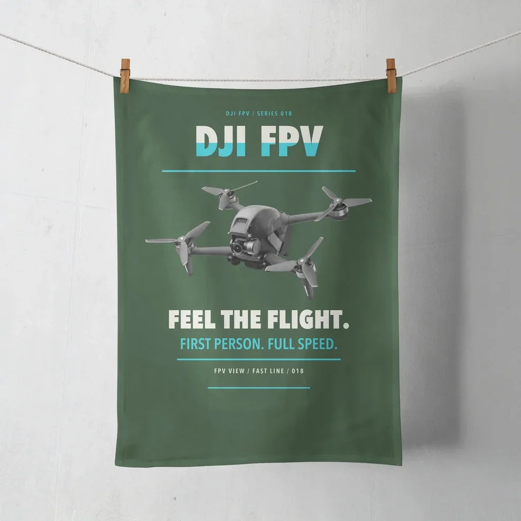 DJI FPV design on dark green towel