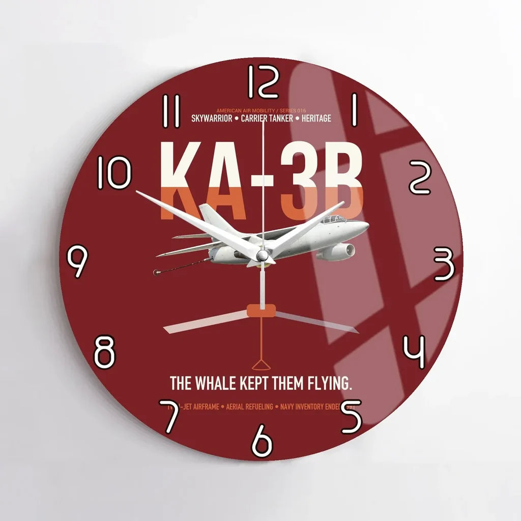 KA-3B Skywarrior design on dark red no frame wall clock