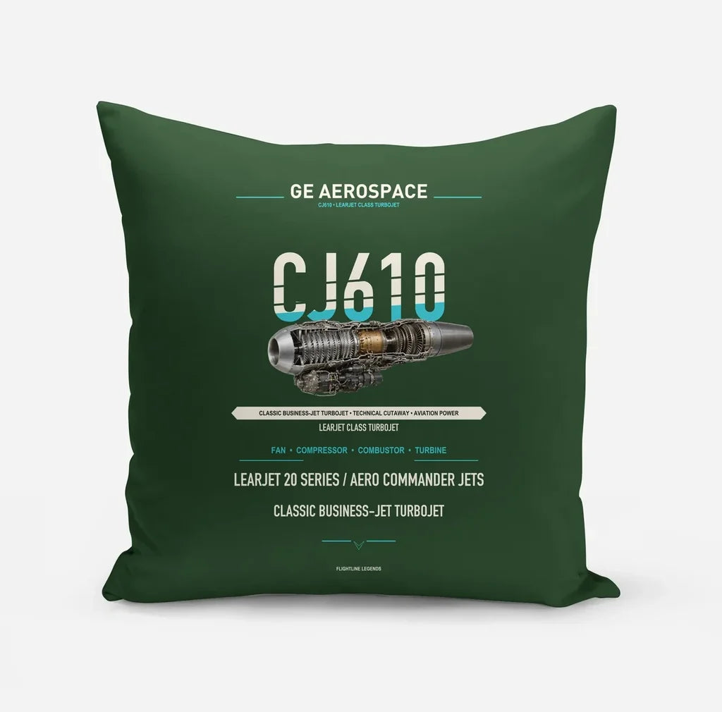 CJ610 design on dark green pillow