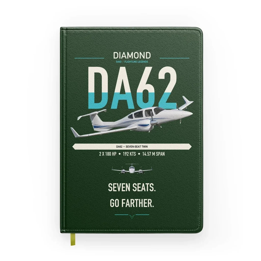 Diamond DA62 design on dark green notebook