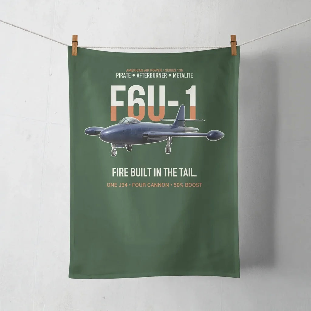F6U-1 Pirate Fire Built in the Tail design on dark green towel