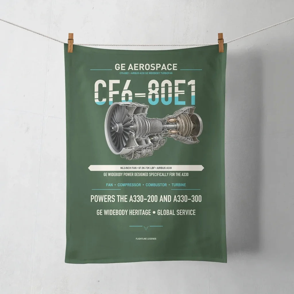 CF6-80E1 design on dark green towel