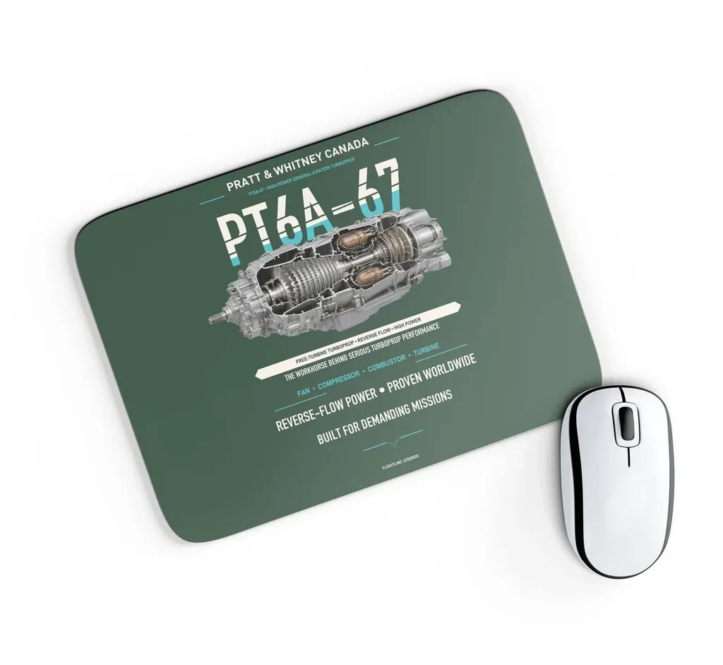 PT6A-67 design on dark green rectangle mouse pad