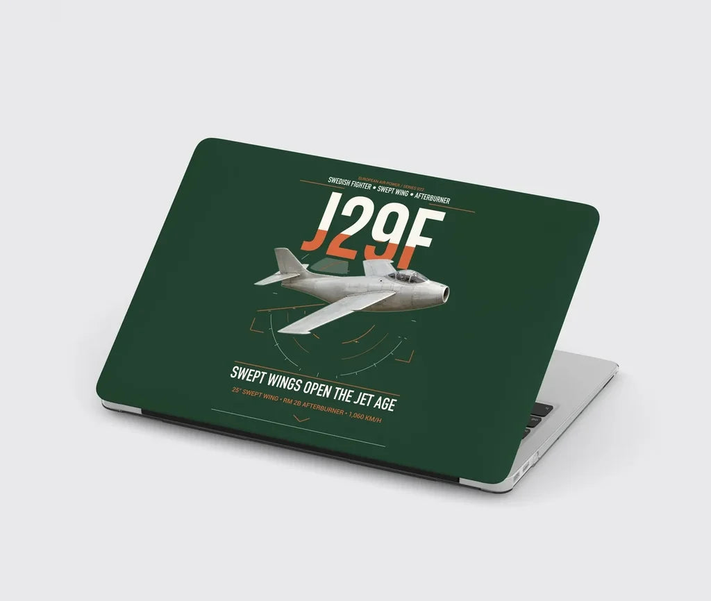 Saab J 29F Tunnan design on dark green MacBook case