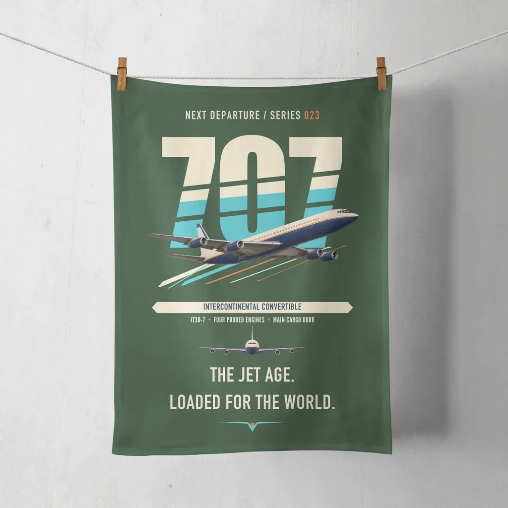 Boeing 707-320C design on dark green towel