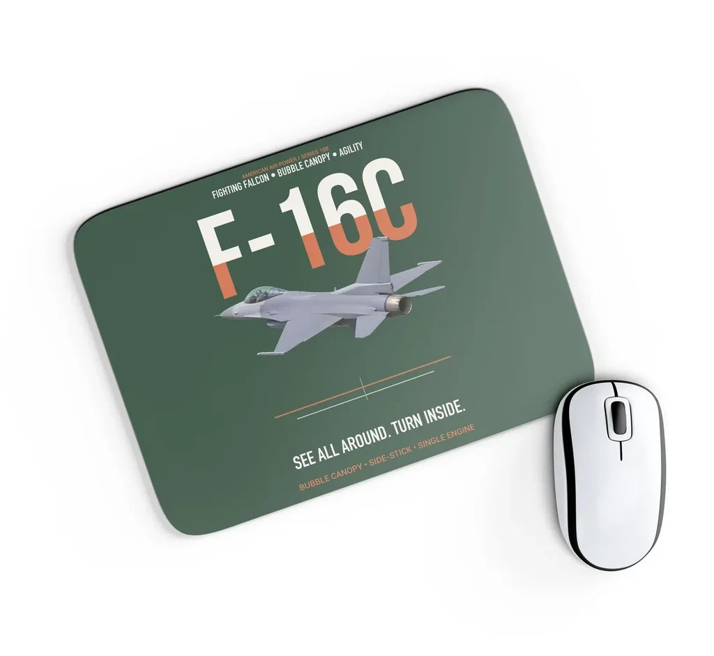 F-16C Fighting Falcon See All Around Turn Inside design on dark green rectangle mouse pad
