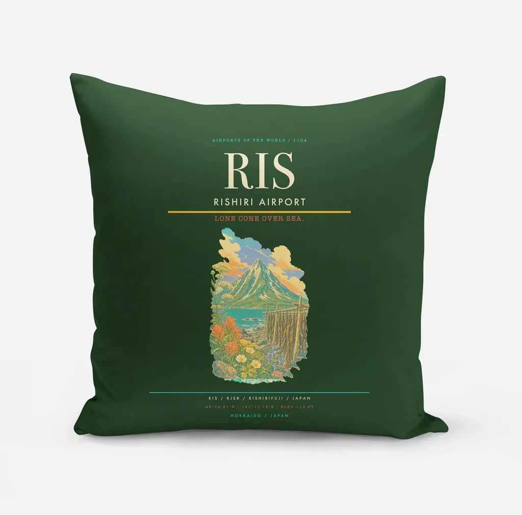 Rishiri Airport (RIS) design on dark green pillow