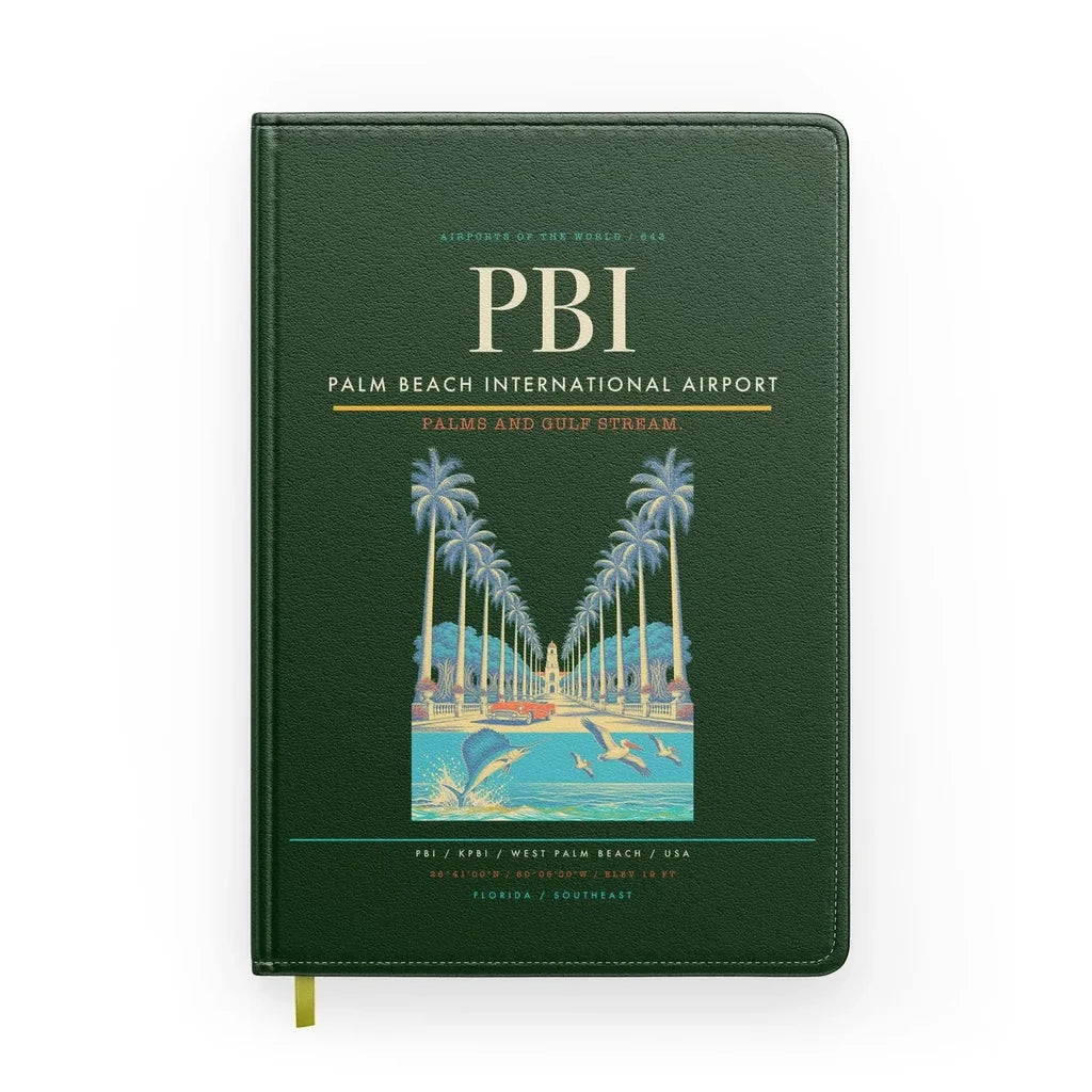 Palm Beach International Airport (PBI) design on dark green notebook