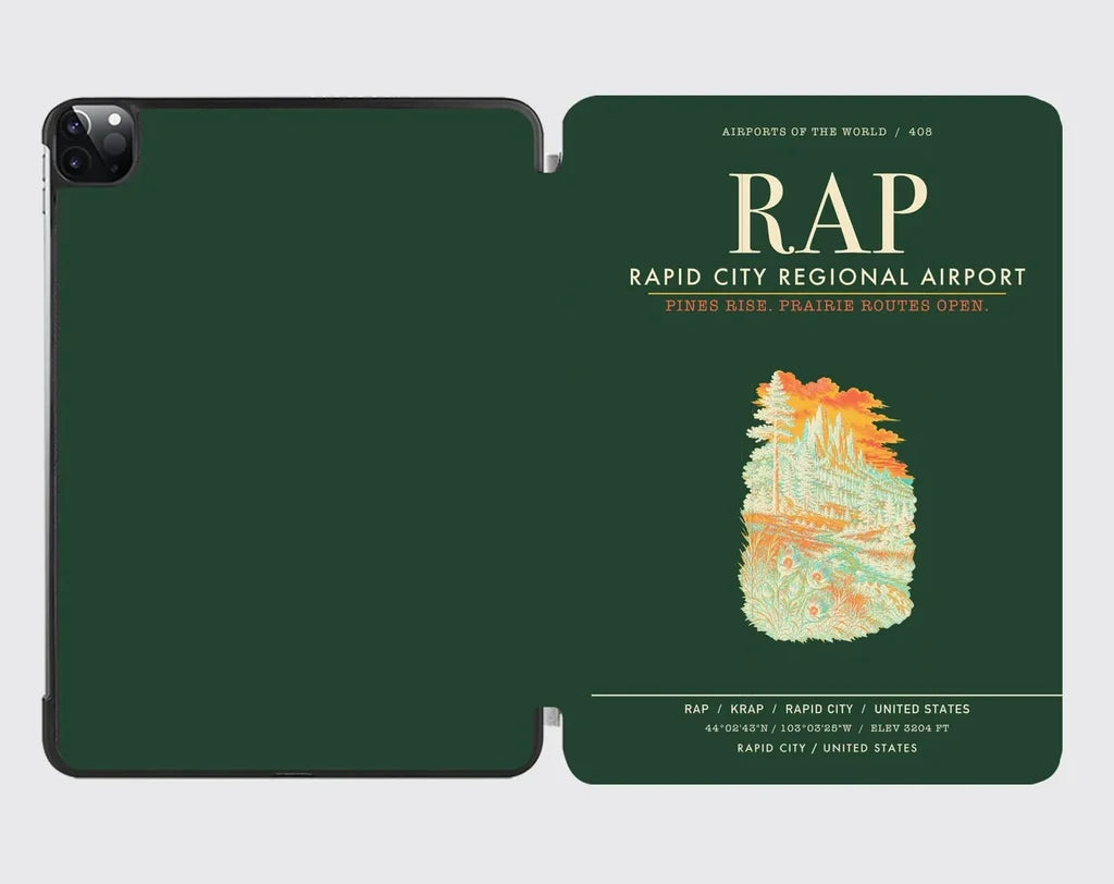 Rapid City Regional Airport (RAP) design on dark green ipad tablet case