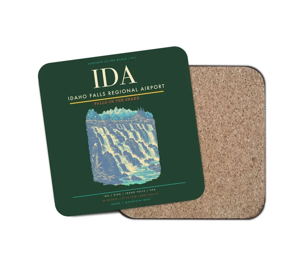 Idaho Falls Regional Airport (IDA) design on dark green 1 piece coaster