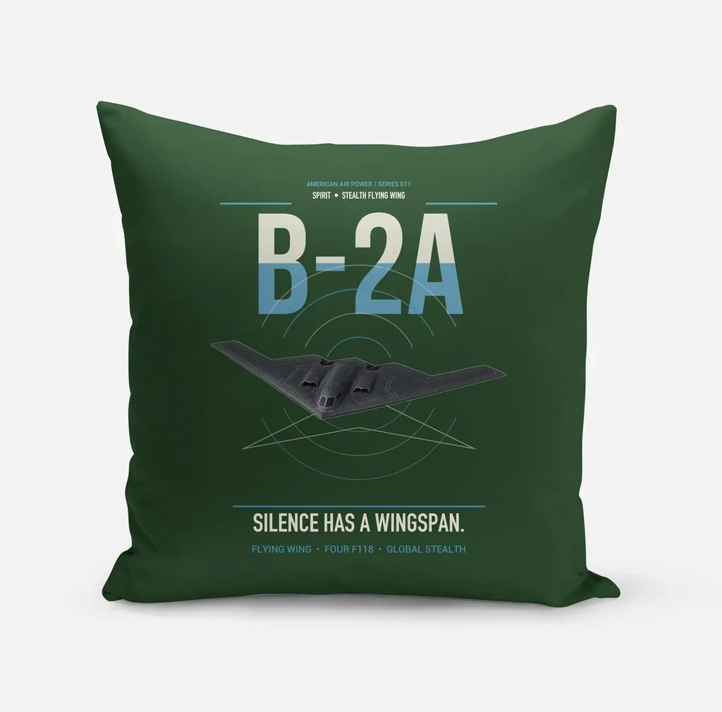 B-2A Spirit design on dark green pillow