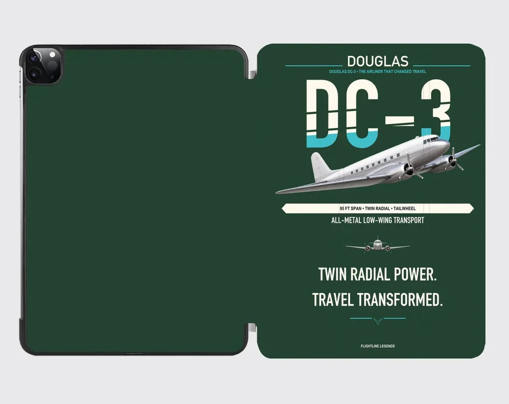 Douglas DC-3 design on dark green ipad tablet case
