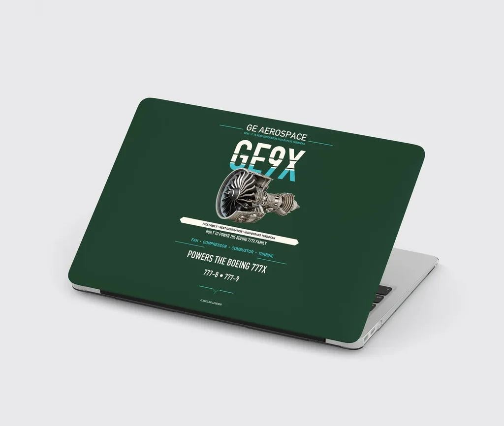 GE9X design on dark green MacBook case