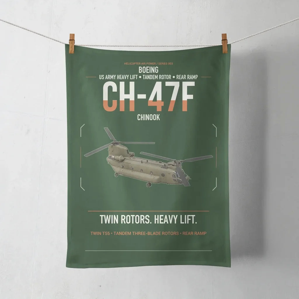 Boeing CH-47F Chinook design on dark green towel