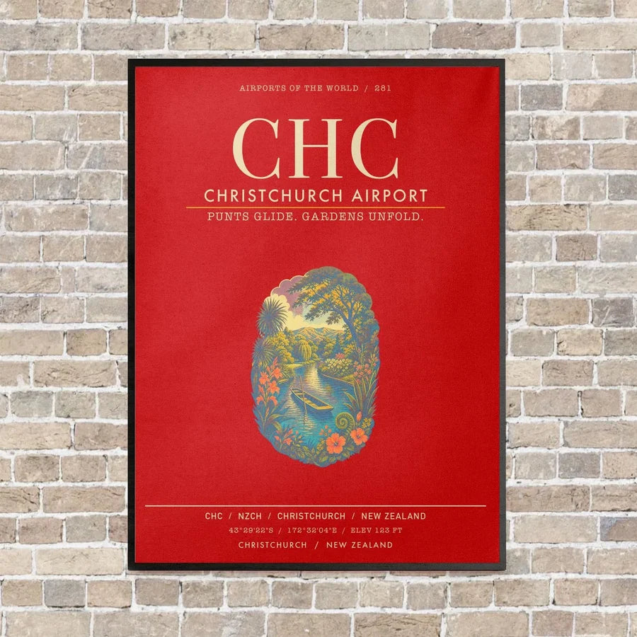 Christchurch Airport CHC - Canvas Framed - Red