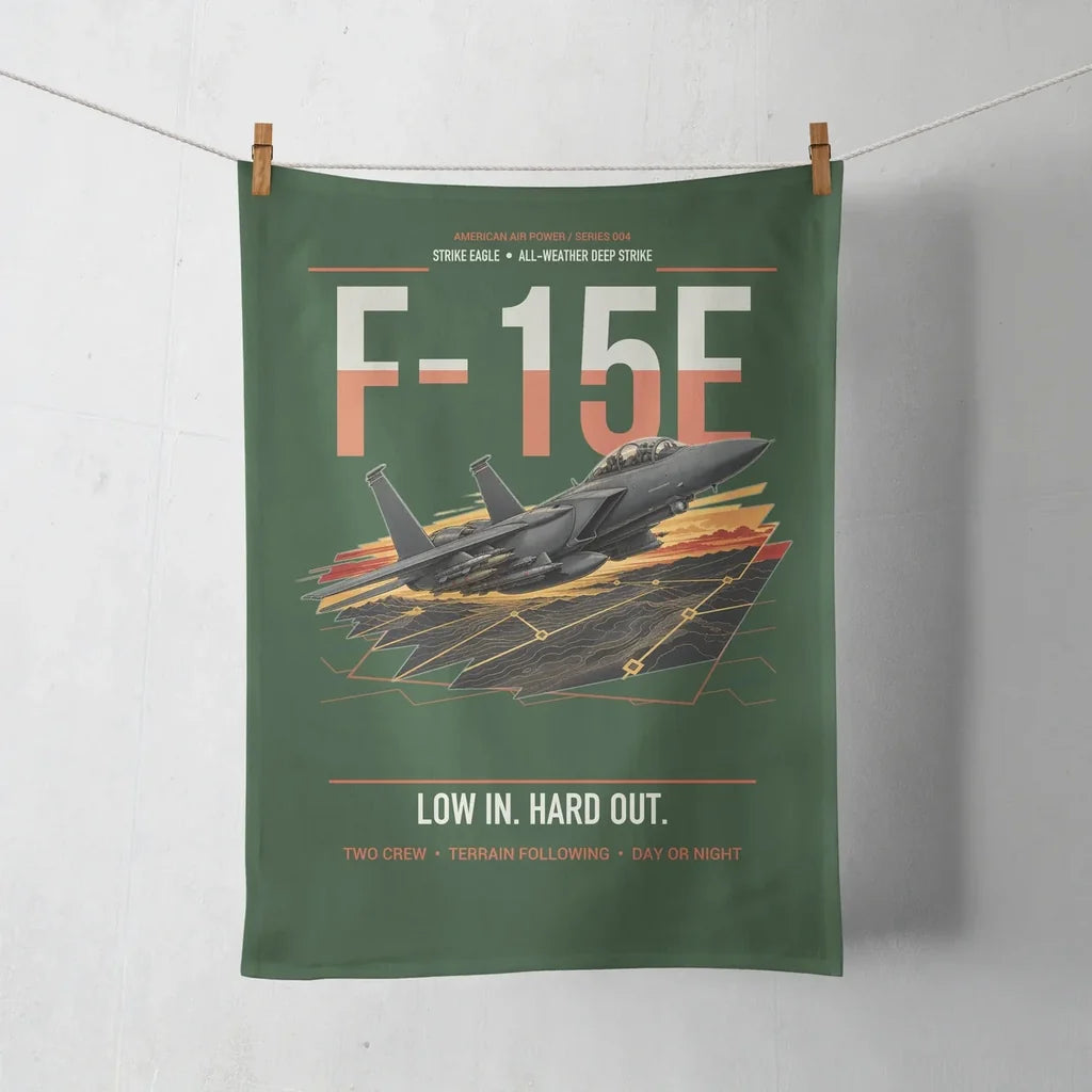 F-15E Strike Eagle design on dark green towel