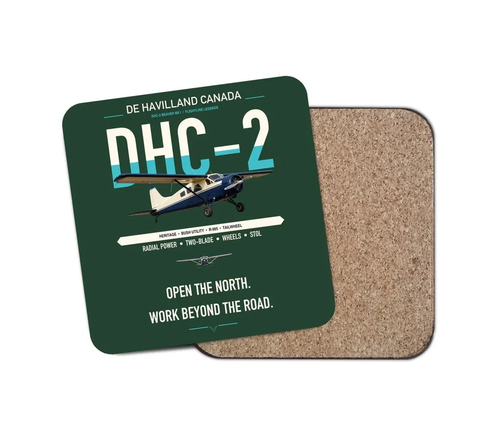 DHC-2 Beaver Mk I design on dark green 1 piece coaster
