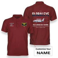 Thumbnail for Saab GlobalEye design on red+name double-side polo t-shirt, double-side print
