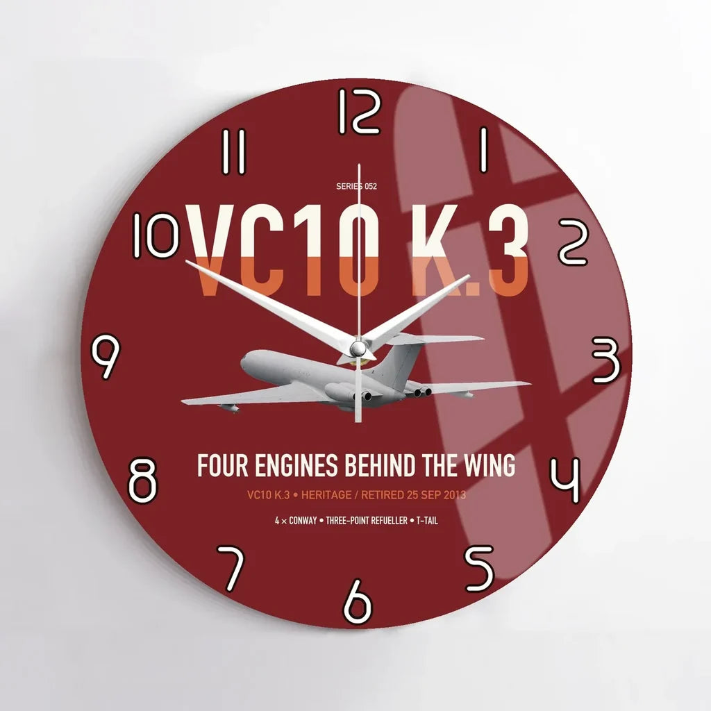 Vickers VC10 K.3 design on dark red no frame wall clock