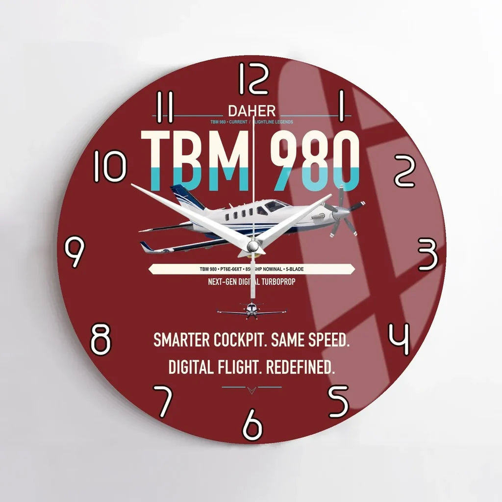 Daher TBM 980 design on dark red no frame wall clock